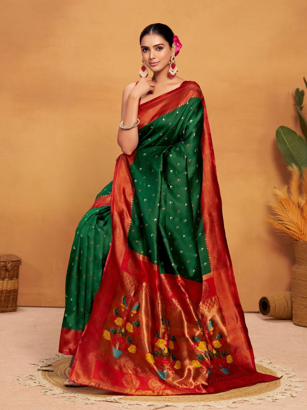 KALINI Woven Design Zari Silk Blend Paithani Saree
