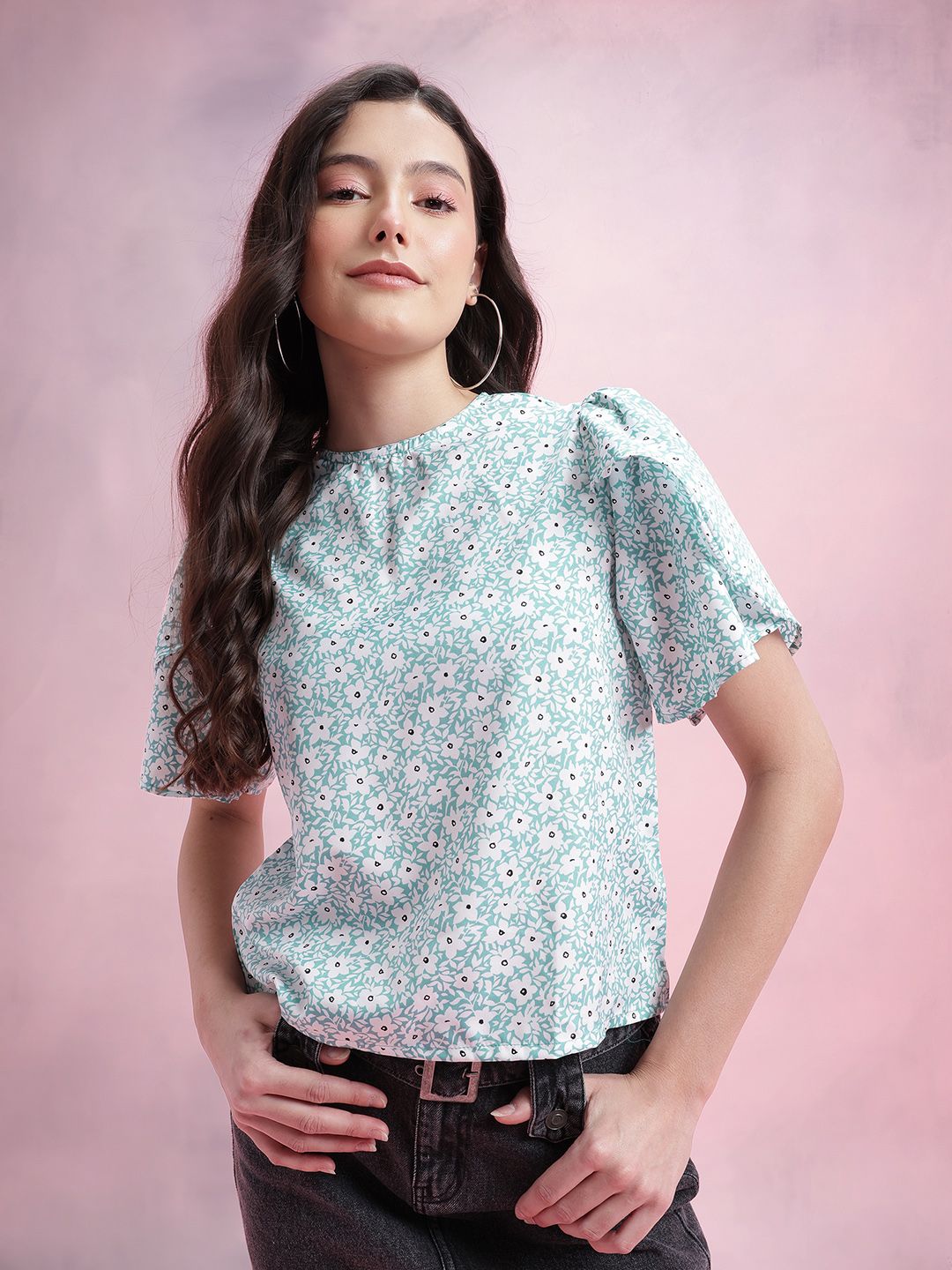 DressBerry Floral Print Tulip Sleeve Top