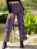 STREET 9 Women Lavender Relaxed Straight Leg Printed Loose Fit Pure Cotton Trousers