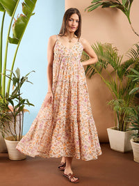 SASSAFRAS Floral Printed Shoulder Straps Georgette Tiered Maxi Dress