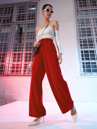 SASSAFRAS Women Red Loose Fit High-Rise Parallel Trousers