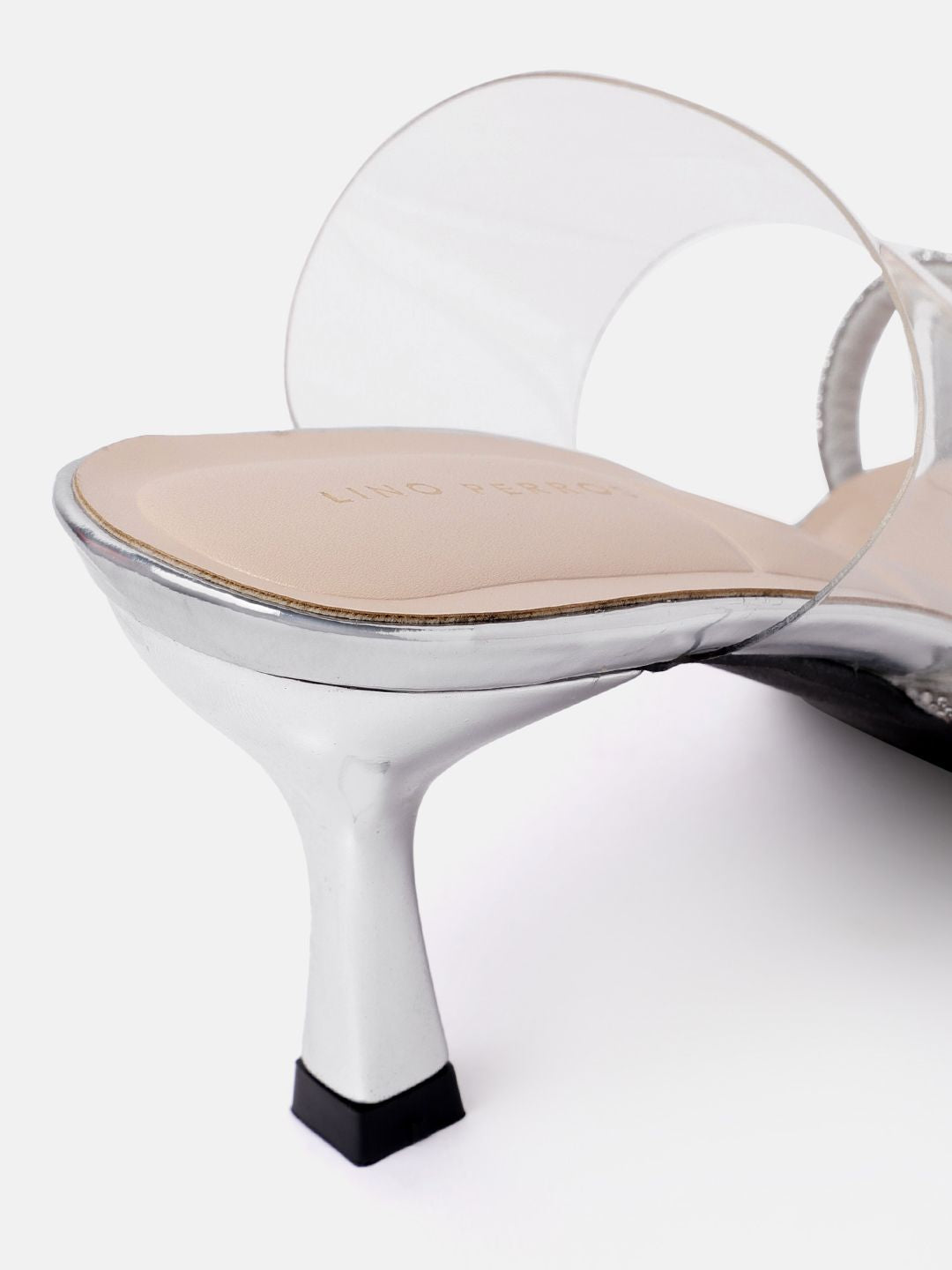 Lino Perros Silver-Toned Embellished Party Slim Heeled Sandals