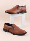 Mochi Men Tan Brown Solid Leather Formal Slip-Ons