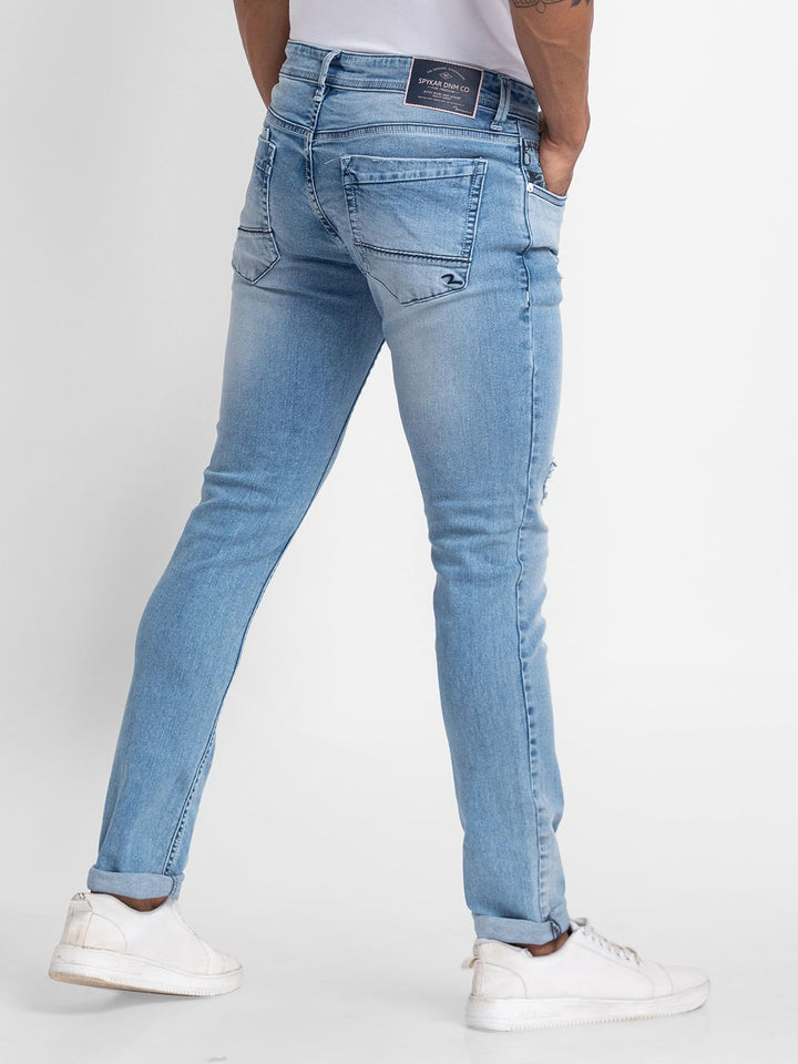 SPYKAR Men Skinny Fit Low-Rise Mildly Distressed Light Fade Stretchable Jeans
