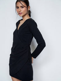 AND V-Neck Long Sleeves Wrap Dress