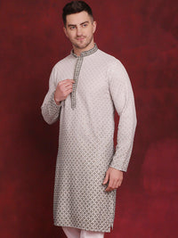 Jompers Geometric Embroidered Mandarin Collar Sequinned Straight Kurta