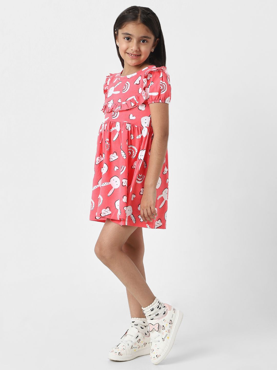 Nauti Nati Girl Red Jersey Cotton Bunny Print Dress