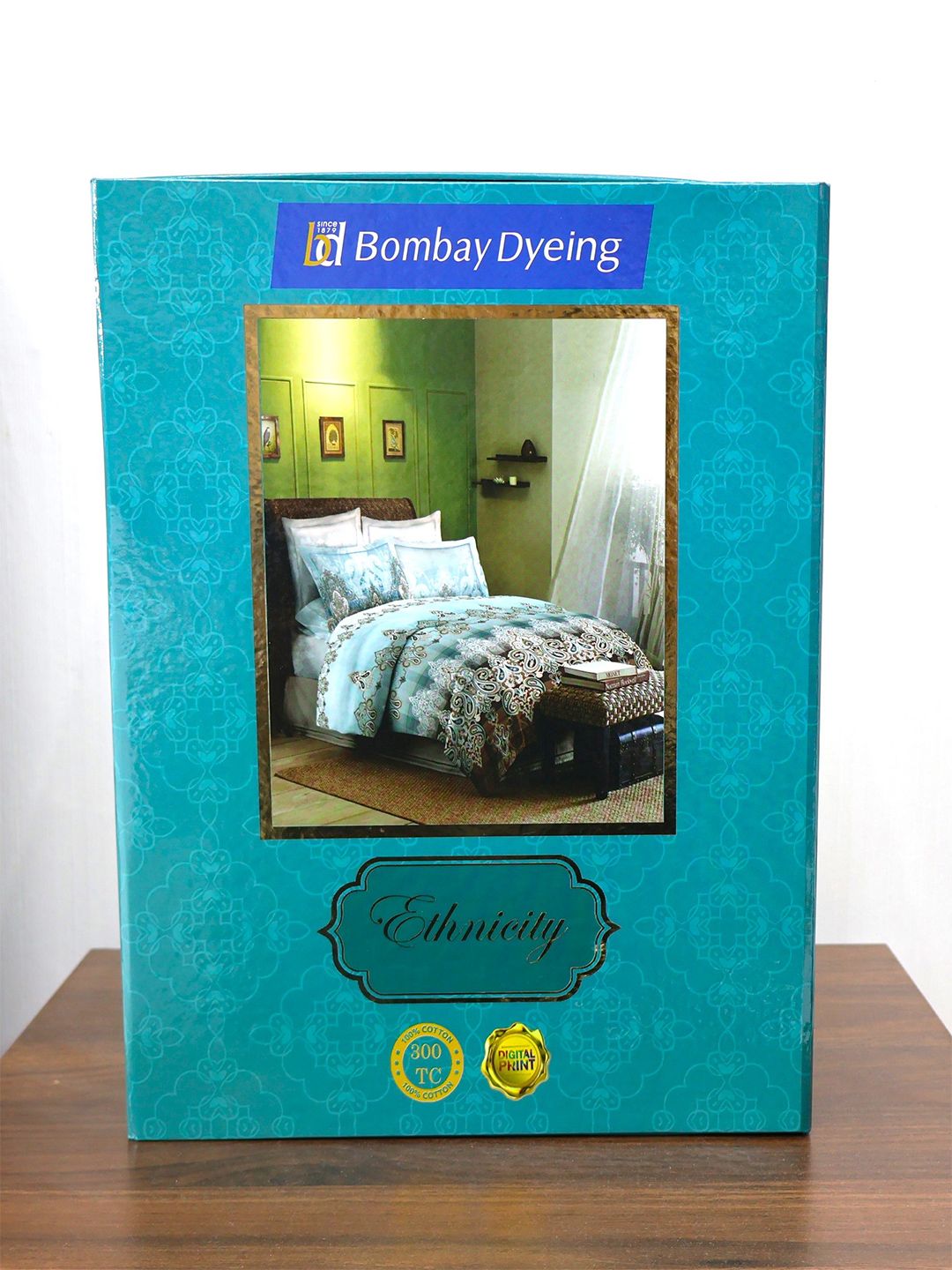 BOMBAY DYEING Ethnicity Turquoise Blue Printed Cotton 300TC King Bedsheet Set 2.74 x 2.74m