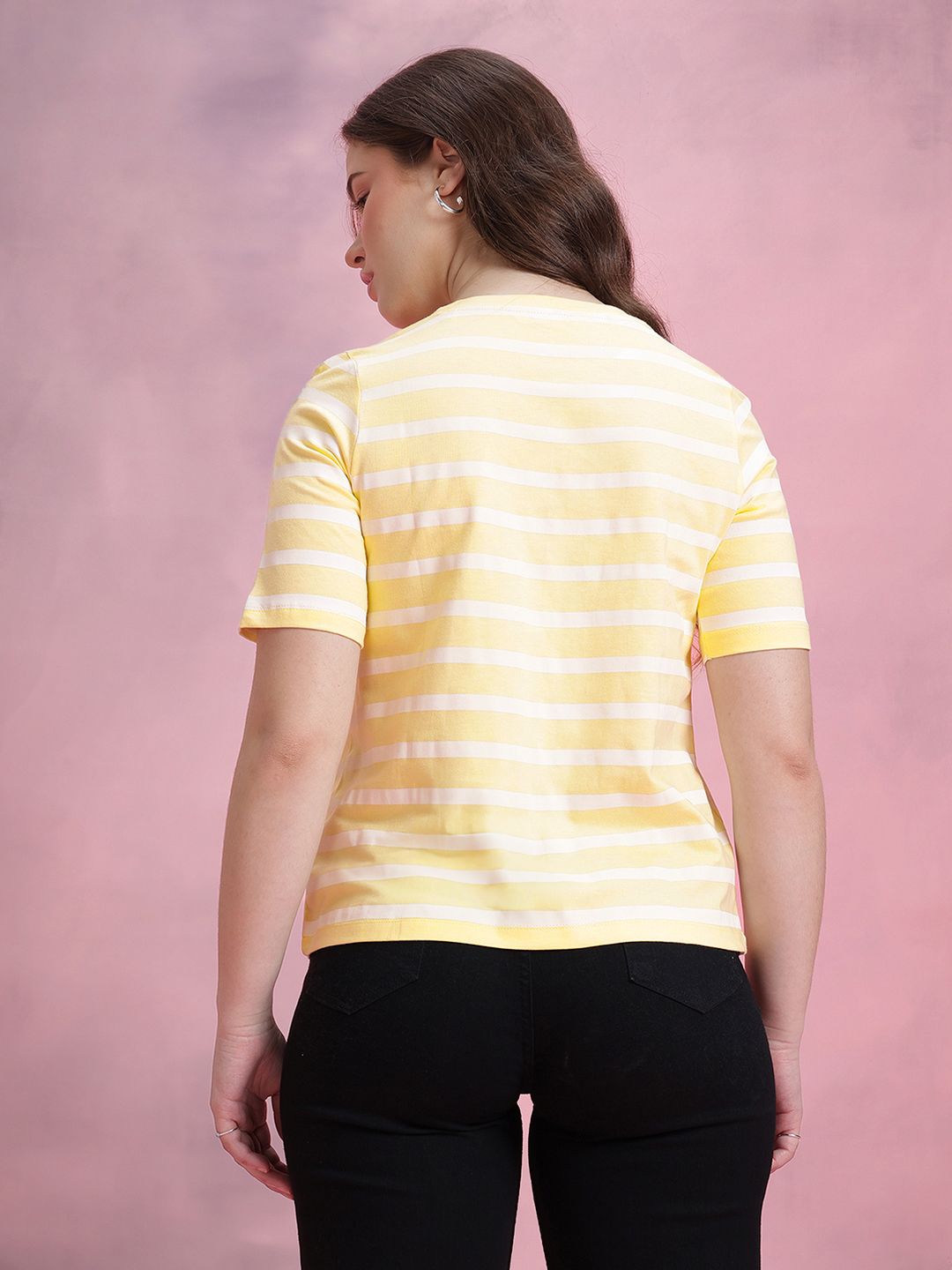 DressBerry Striped Typography Printed Pure Cotton T-shirt