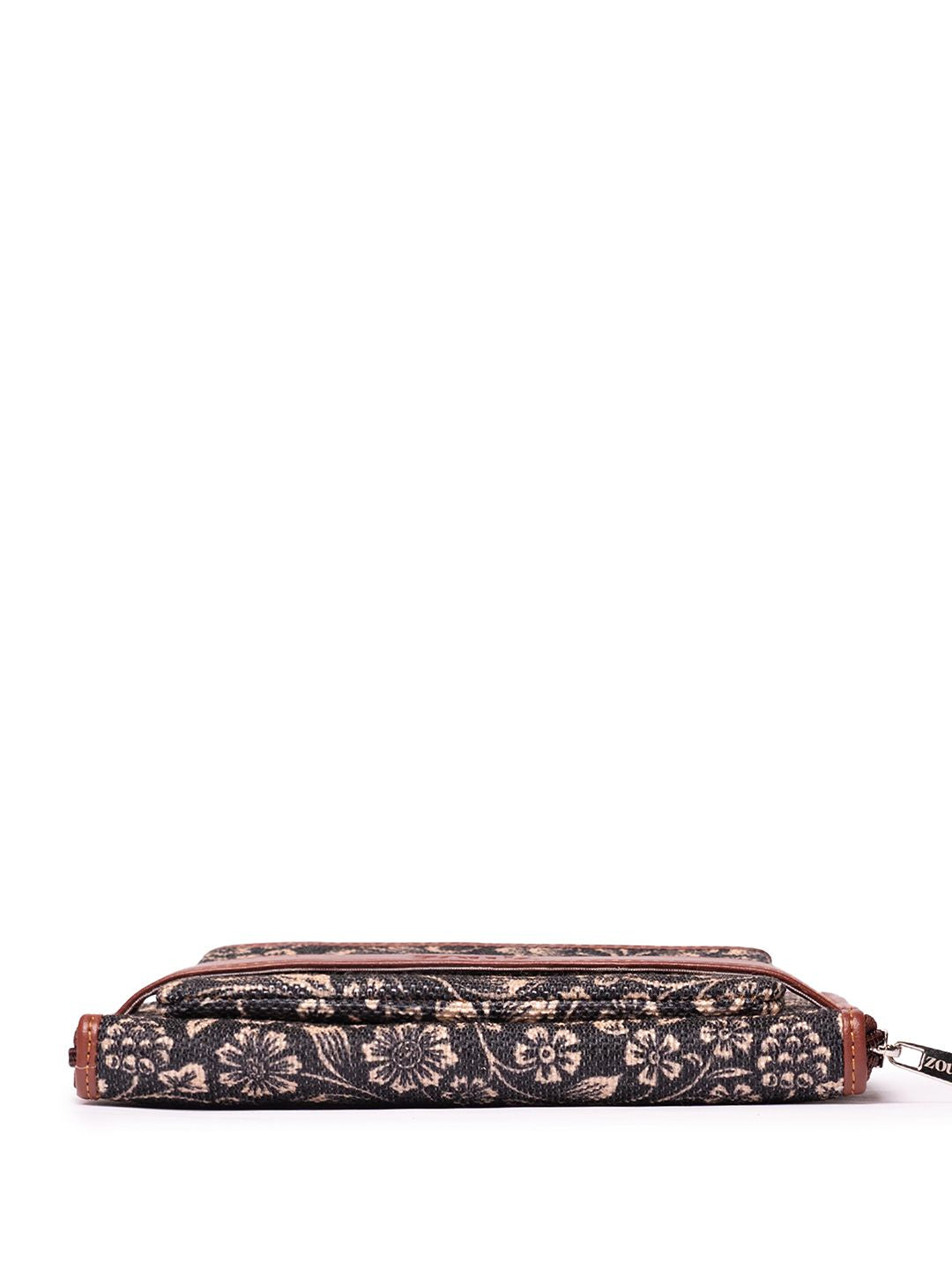 ZOUK Women Navy Blue & Brown Printed Vegan Leather Zip Around Wallet