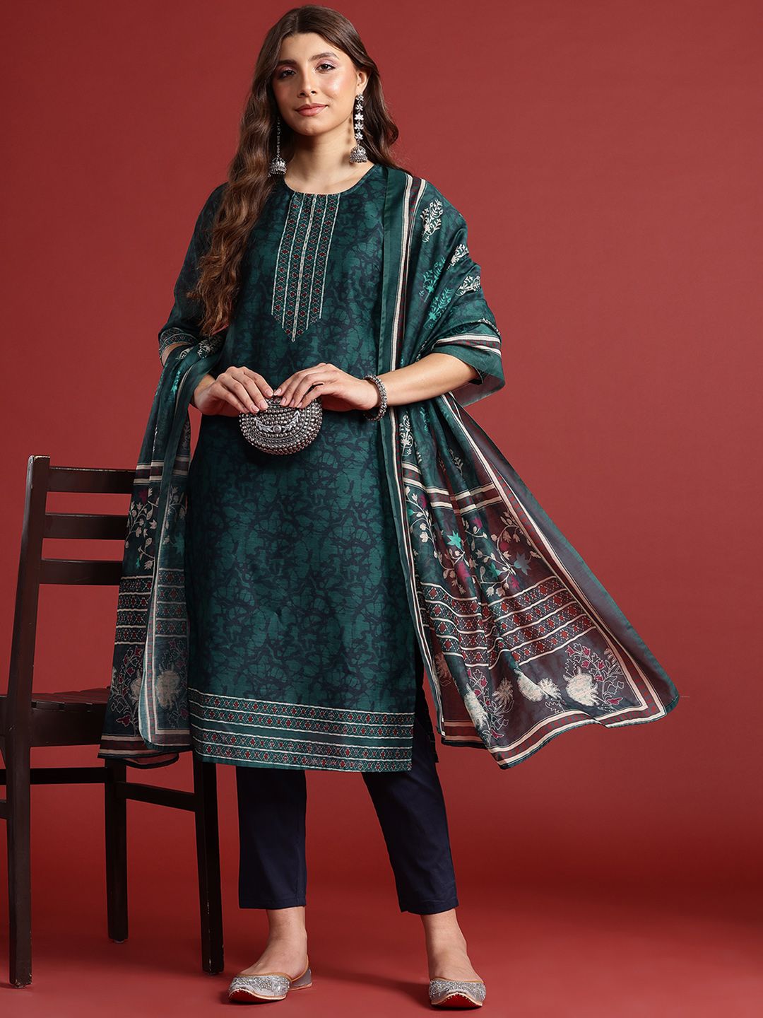 Anouk Indie Florals Printed Kurta with Trousers & With Dupatta
