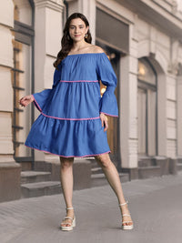 DressBerry Pure Cotton Off-Shoulder Bell Sleeves Tiered Bardot Dress