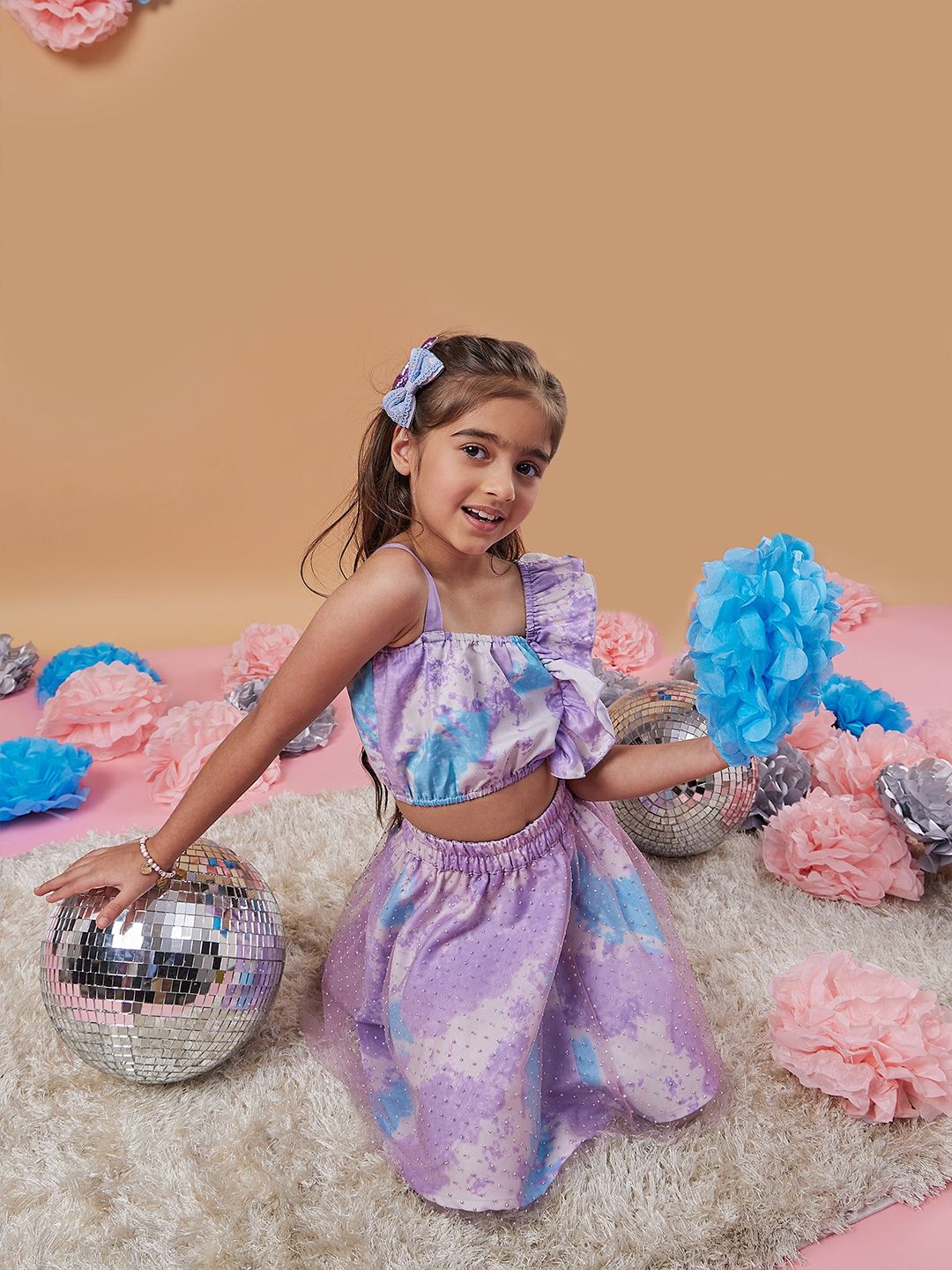 pspeaches Girls Shoulder Straps Printed Top With Skirt