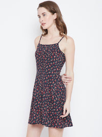Berrylush Navy Blue Floral A-line Dress