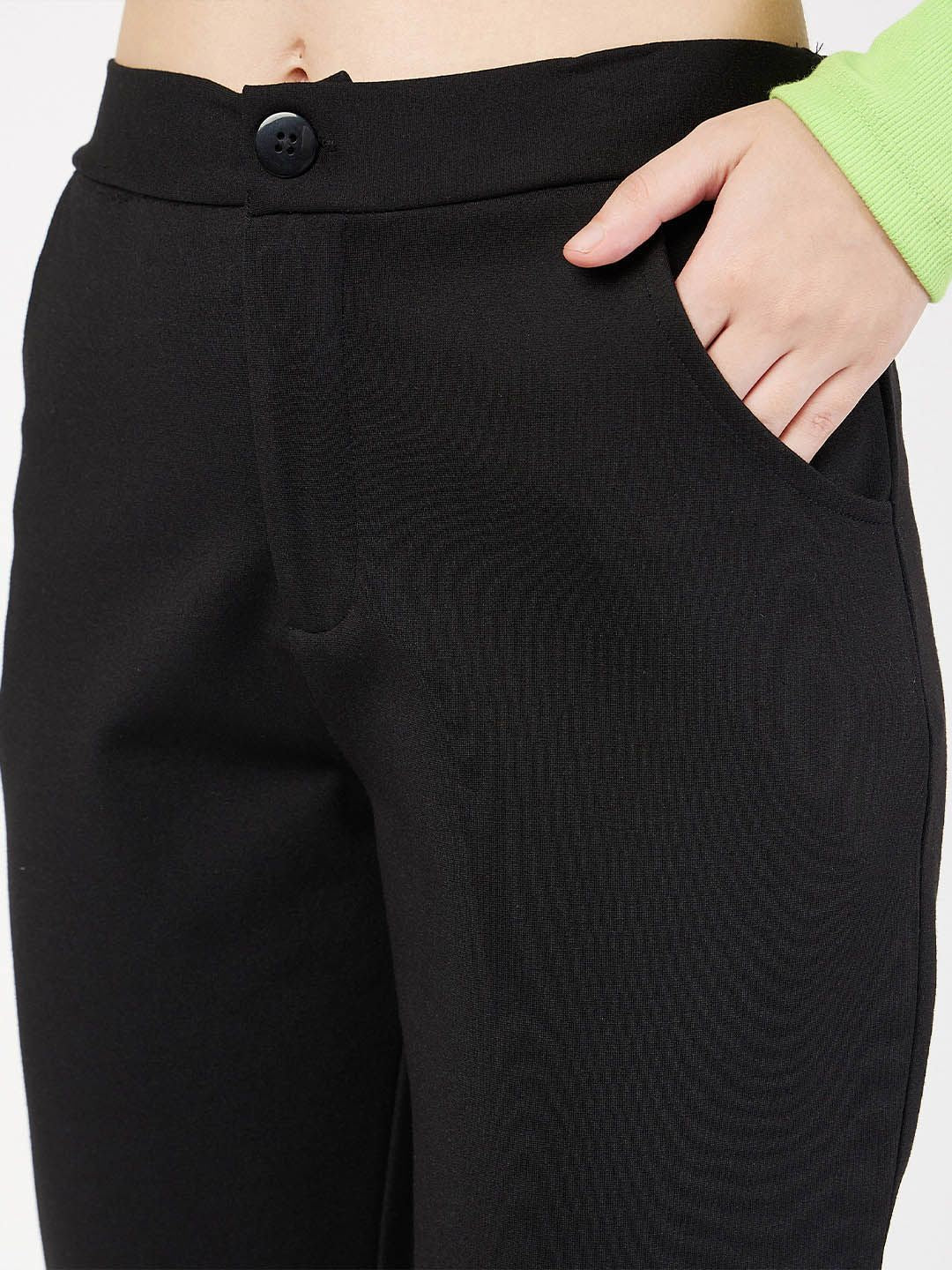 SASSAFRAS Women Black Mid-Rise Slim Fit Trousers