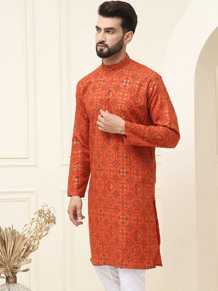 SOJANYA Ethnic Motifs Printed Band Collar Straight Kurta