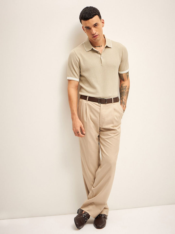 THE BEAR HOUSE Men Solid Polo Collar Cotton T-shirt