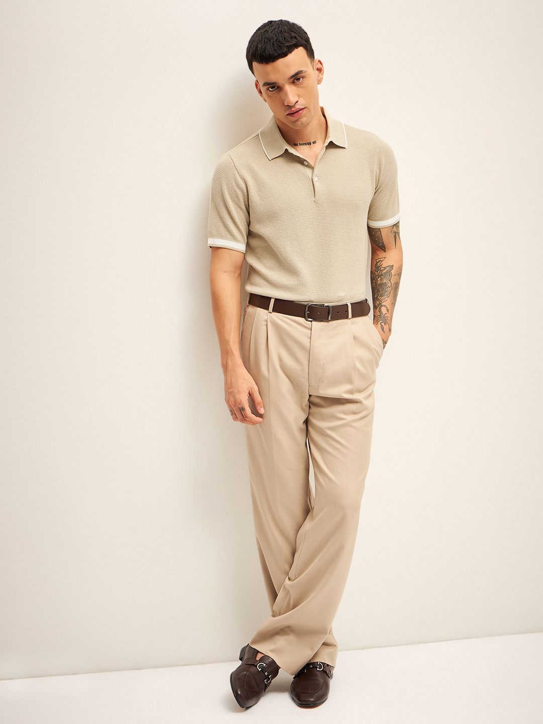 THE BEAR HOUSE Men Solid Polo Collar Cotton T-shirt