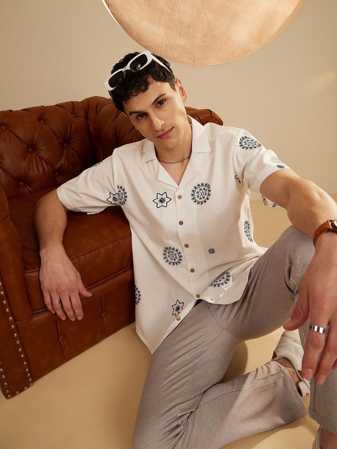 DENNISON Men Embroidered Oversized Casual Shirt