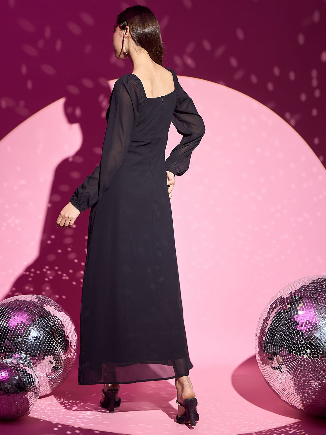 Berrylush Women Bishop Sleeve A-Line Maxi Dress