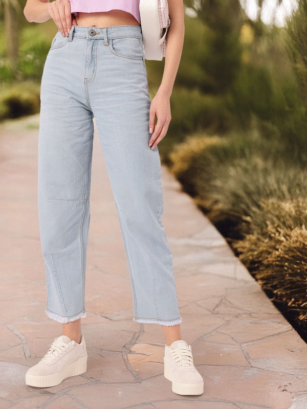 DressBerry Women Soft Vibe Slouchy Fit Light Fade Frayed Jeans