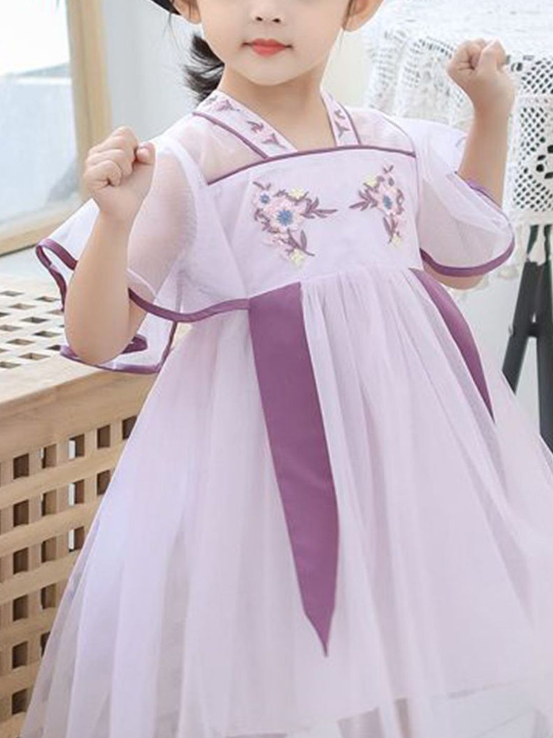 YK Girls Floral Print V-Neck Fit & Flare Dress