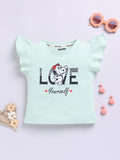 Happy Faces Kids Girls Snoopy Printed Flutter Sleeve Pure Cotton Top