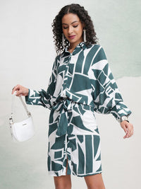 Vishudh Abstract Printed Shirt Cotton Mini Dress