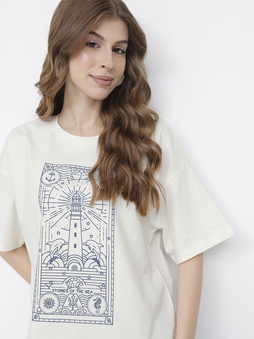 DressBerry Nautical Chic Print Boxy T-shirt