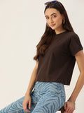 DressBerry Women Brown Extended Sleeves Pure Cotton T-shirt