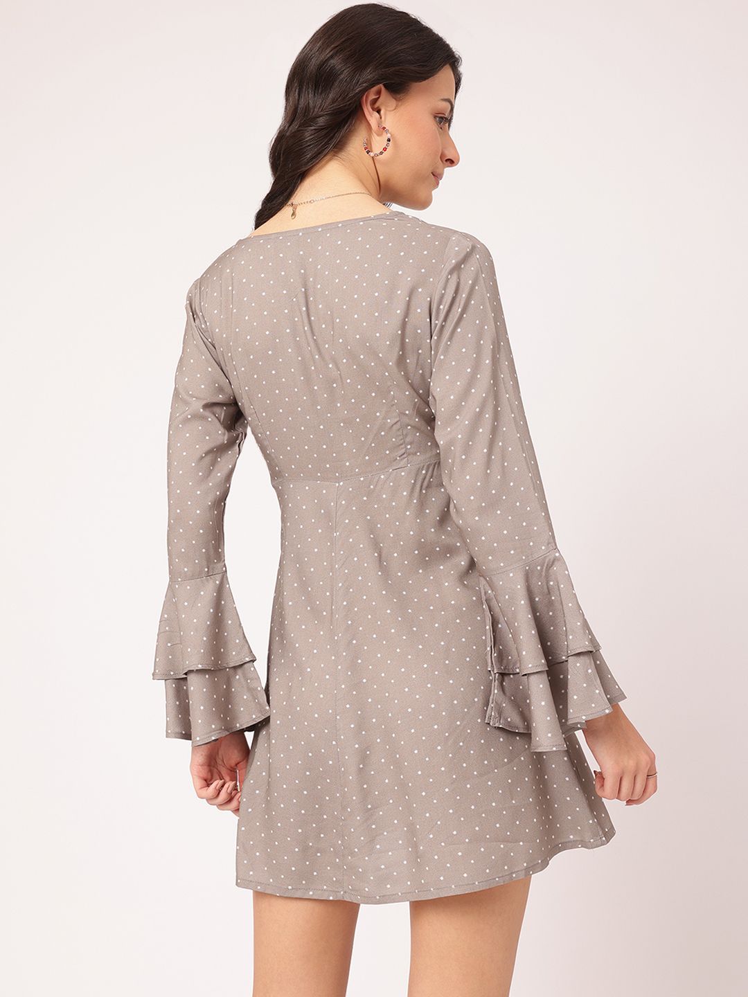 DressBerry Cozy Compositions Printed Bell Sleeve Mini A-line Dress