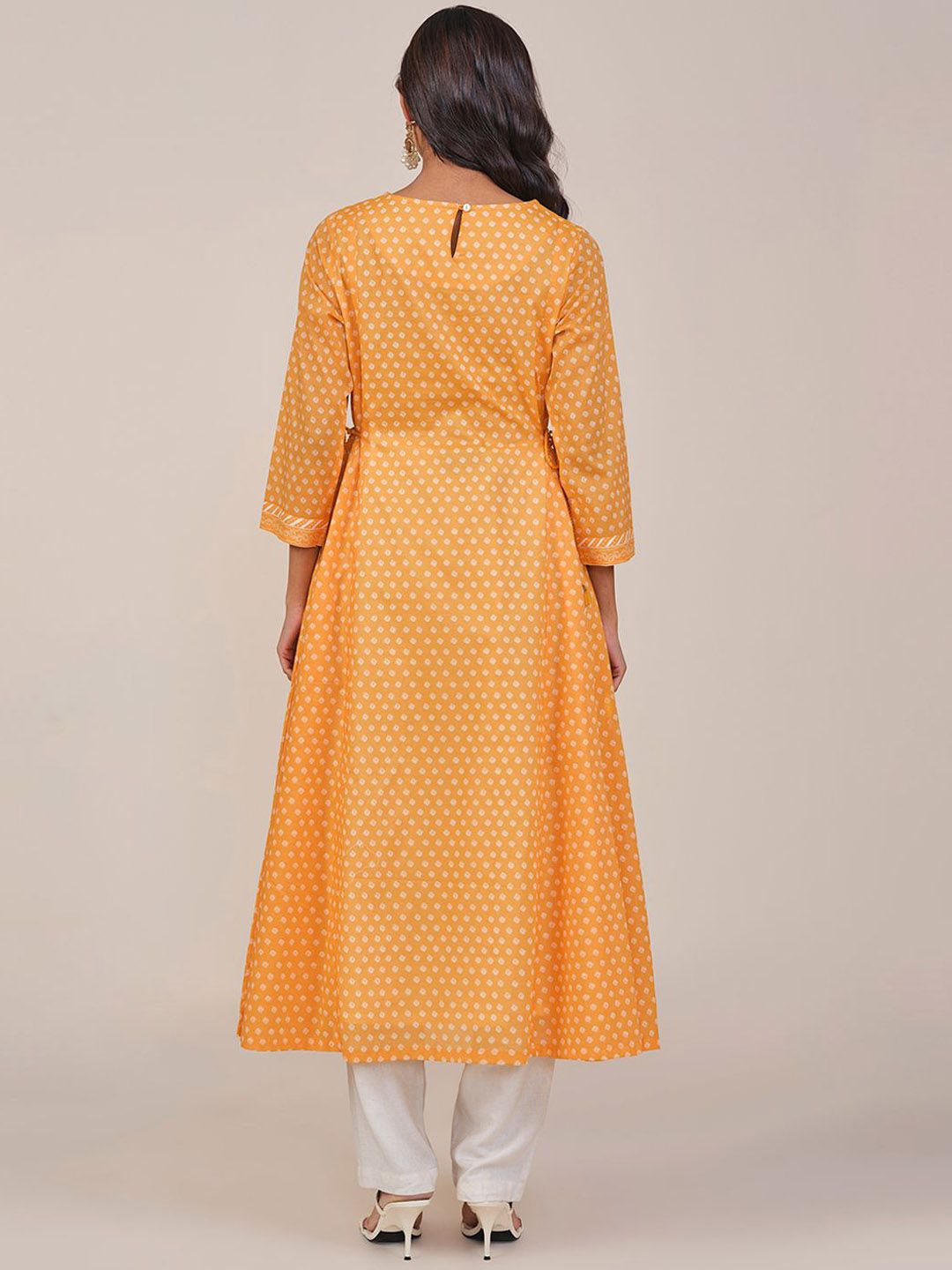 Global Desi Geometric Printed Thread Work Pure Cotton Anarkali Kurta