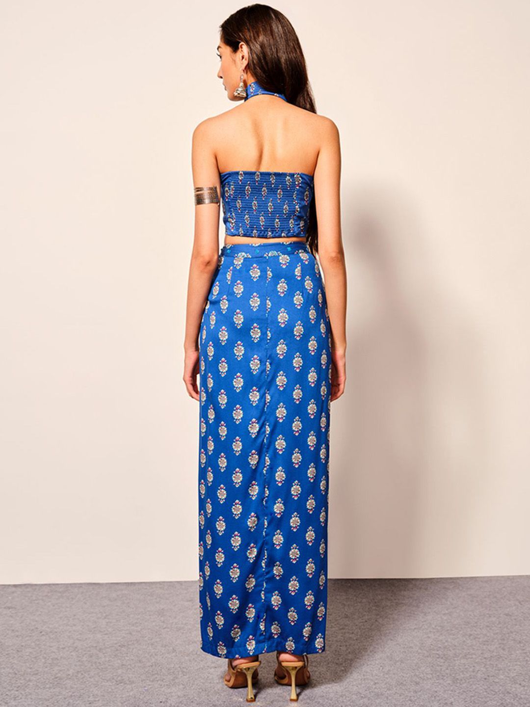 Global Desi Printed Round Neck Top & Skirt