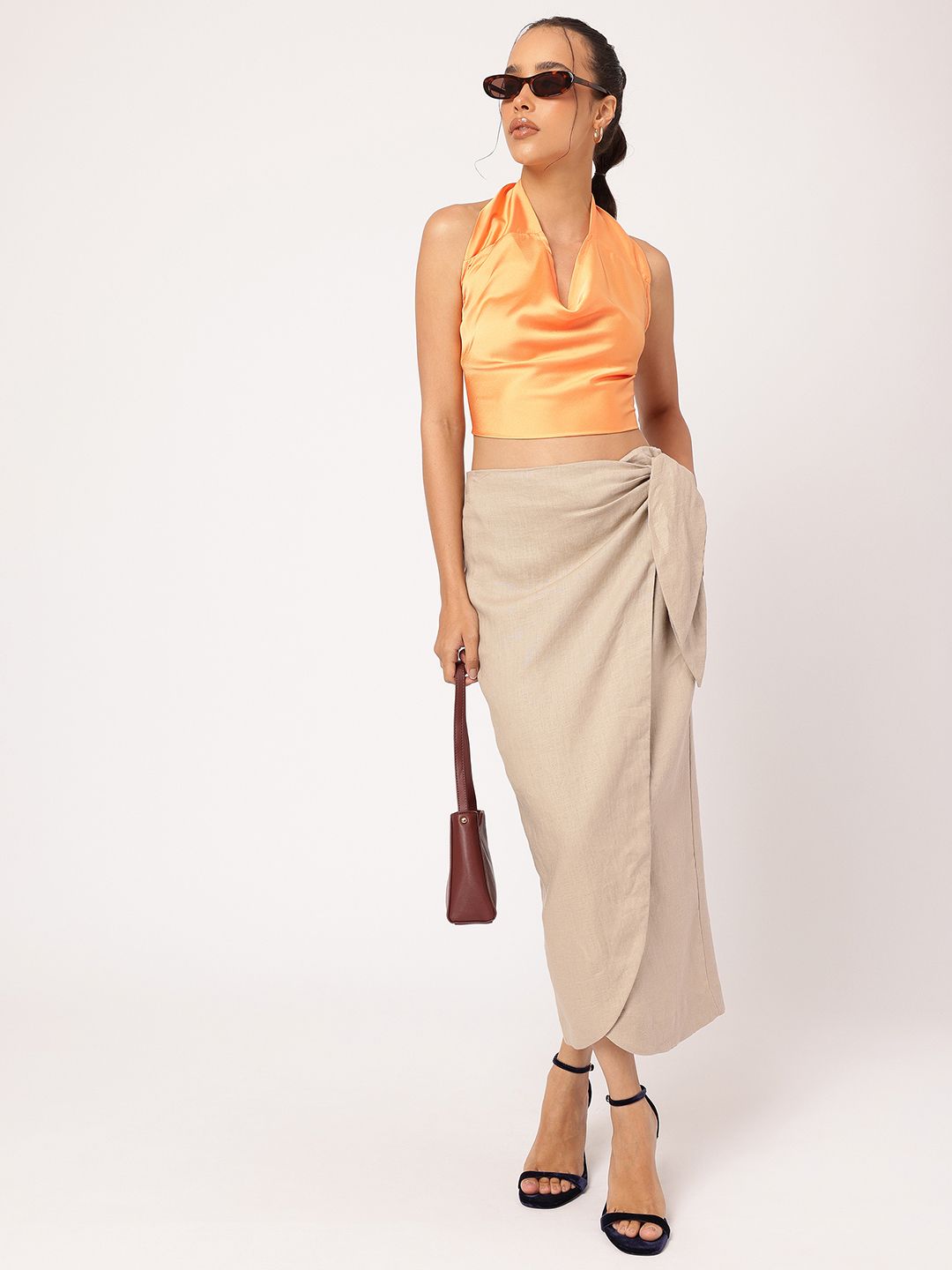 DressBerry Glossy Glam Satin Finish Halter Neck Top