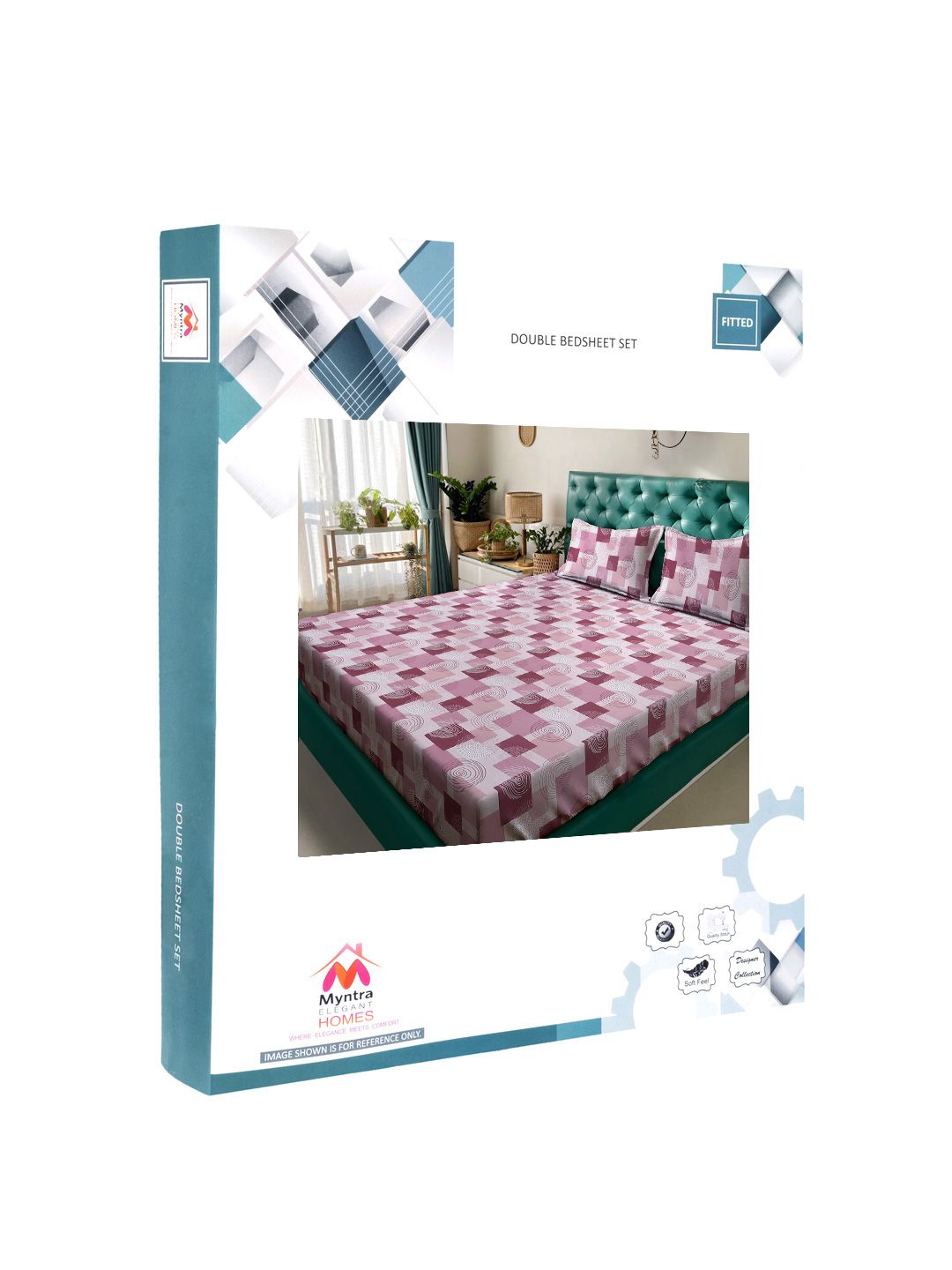 Myntra Elegant Homes Pink Geometric 400 TC Set Cadar King Kapas 2.50 m x 2.25 m