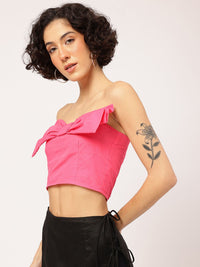 DressBerry Bow-Detail Smocked Tube Crop Top