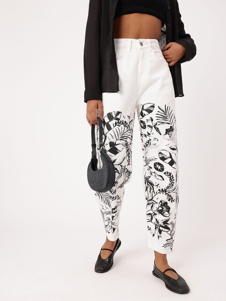 DressBerry Women Monochromatic Grunge Tropical Printed Slouchy Fit Jeans