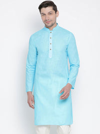 VASTRAMAY Men Blue Solid Straight Kurta