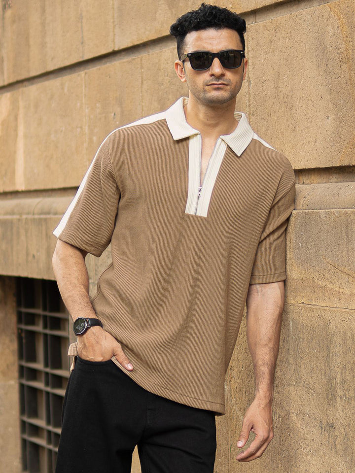 Powerlook Men Polo Collar Drop-Shoulder Sleeves Oversized T-shirt