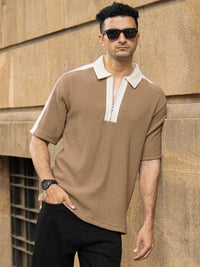 Powerlook Men Polo Collar Drop-Shoulder Sleeves Oversized T-shirt