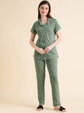 Sweet Dreams Green & White Conversational Printed Pure Cotton Night Suits