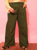 CURVY STREET Women Plus Size Olive Green Relaxed Straight Leg Pure Cotton Trousers