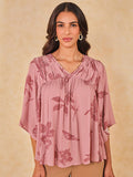AND Print Tie-Up Neck Kimono Sleeve Top