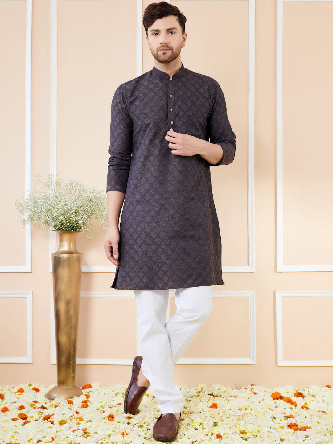 See Designs Ethnic Motifs Woven Design Long Sleeves Straight Kurta & Pyjama