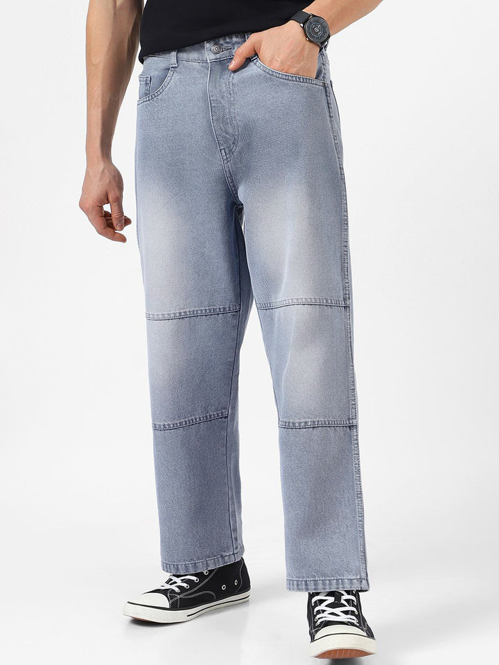 Urbano Fashion Baggy Fit Cut and Sew Panelled Jeans