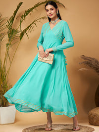 Shae by SASSAFRAS Blue Gotta Patti Detail Anarkali Maxi Dress
