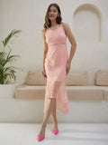 Berrylush Pink Self Design High-Low Midi Dress