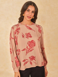 AND Women Floral Printed Boat Neck Top