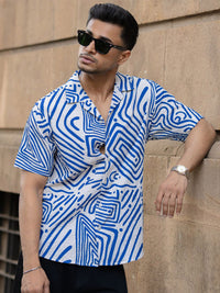 Powerlook Men Cuban Collar Abstract Printed Casual Shirt