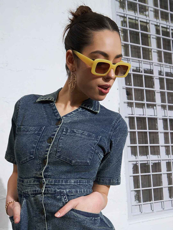 SASSAFRAS Shirt Collar Denim Mini Shirt Dress